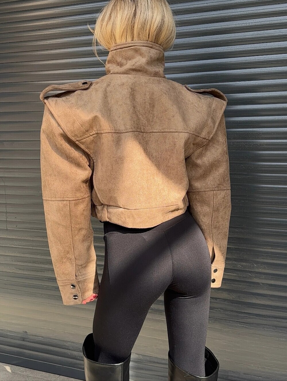 Brown Cropped High-Collar Jacket - Picture 2 of 6
